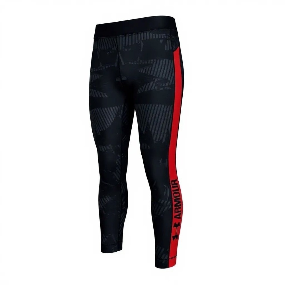 Under Armour HeatGear Athletic Leggings Red Stripe Black Print Large